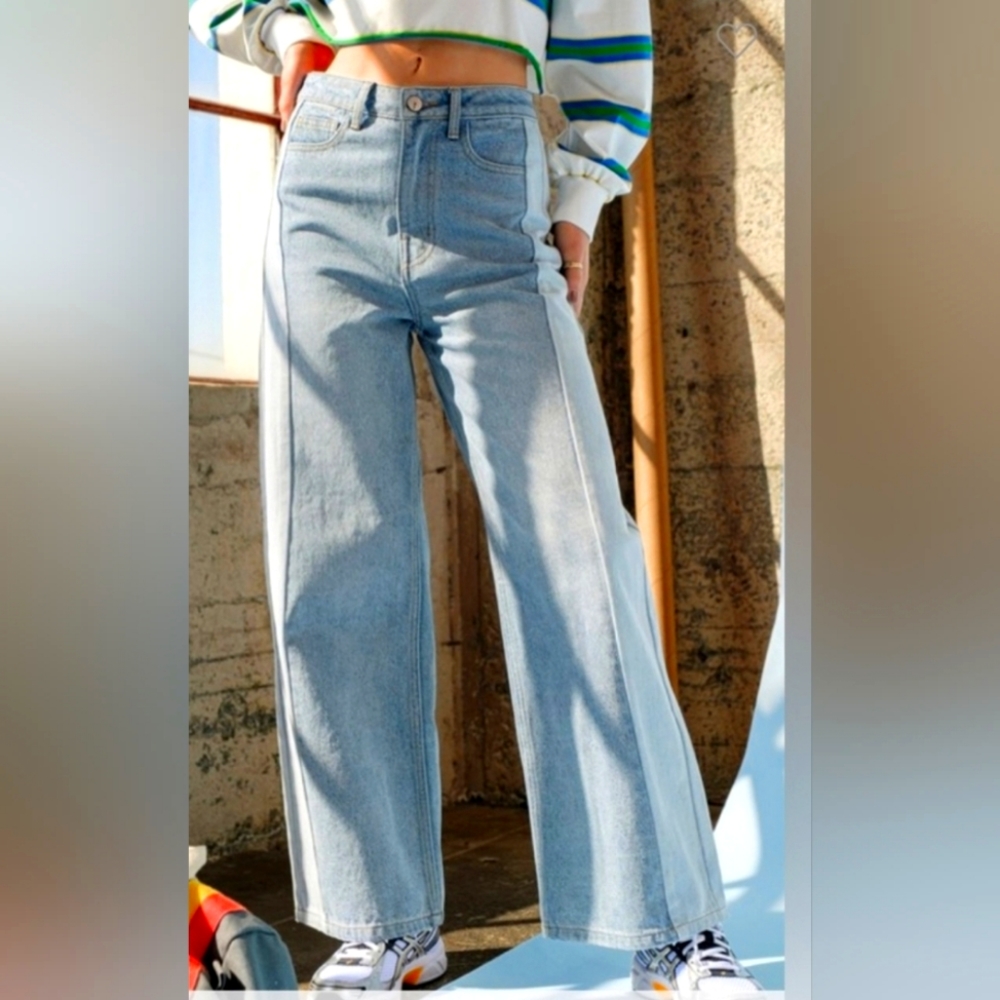 Papermoon new 2 tone wide leg high waist denim‎ jeans size medium - Picture 3 of 13